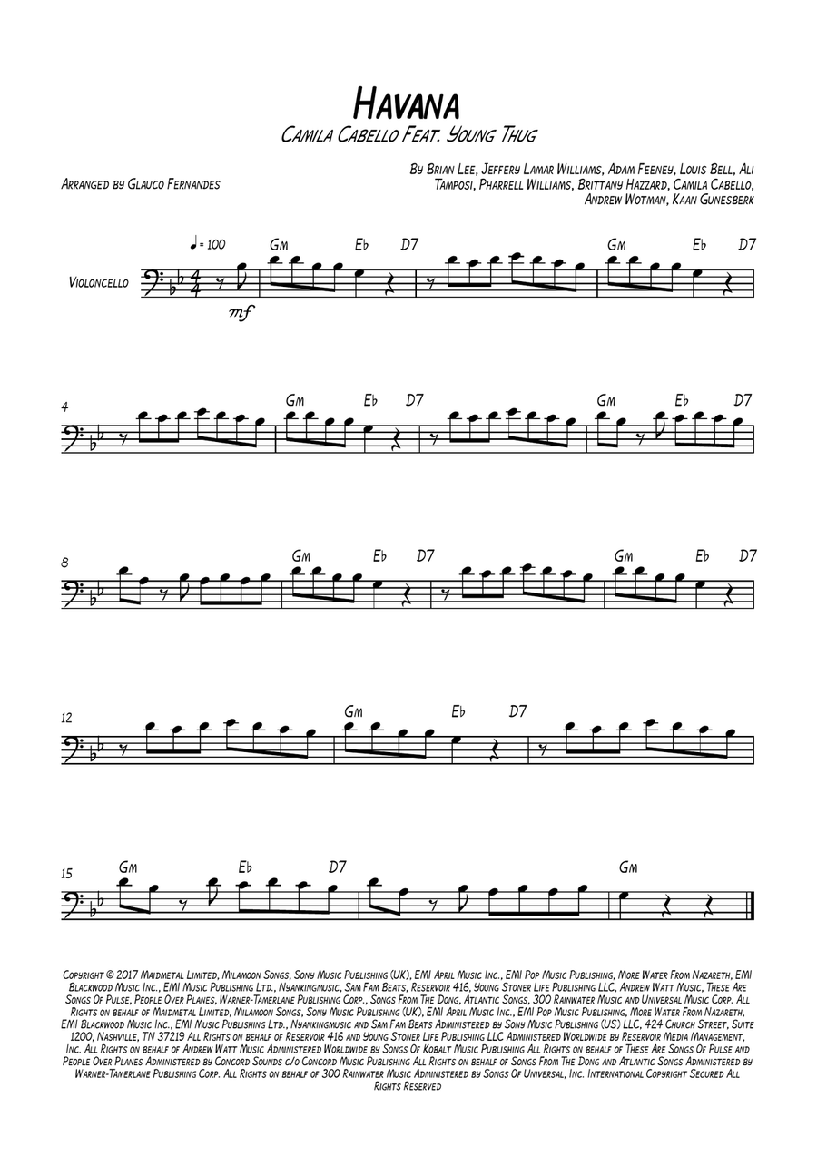 Havana Cello Solo scores gallery preview page 1
