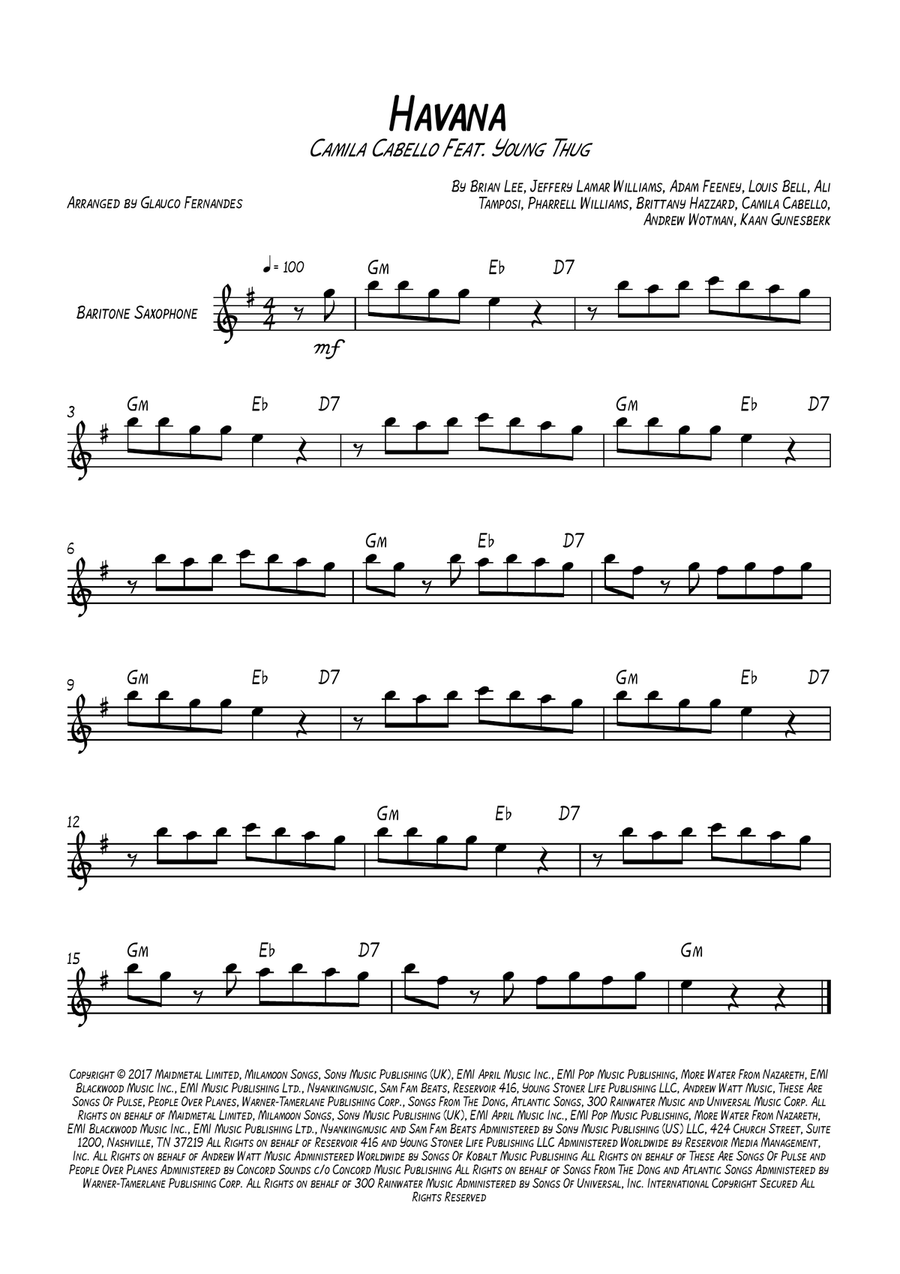 Havana Baritone Saxophone scores gallery preview page 1