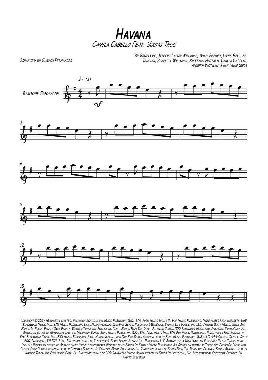 Havana Baritone Saxophone scores gallery preview page 1