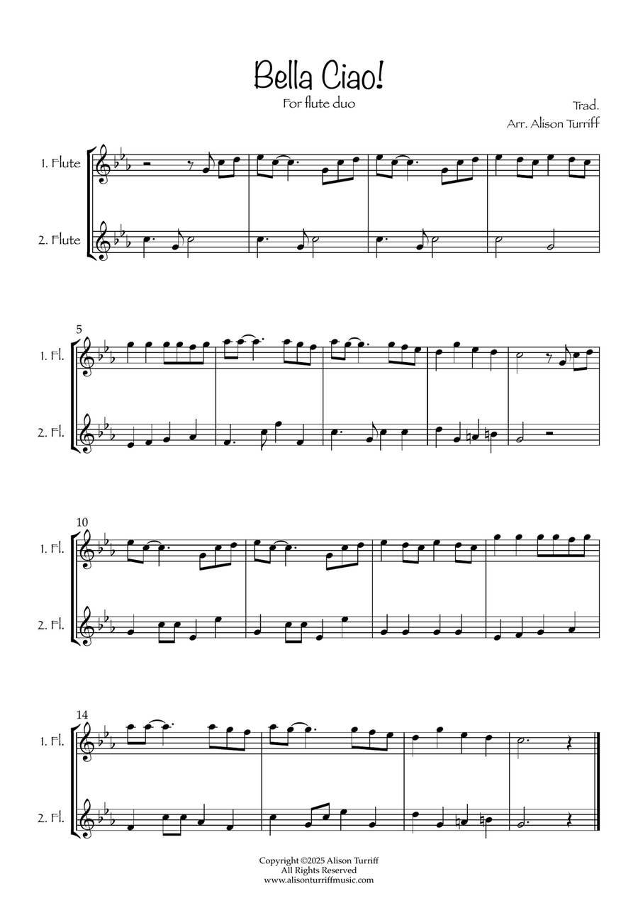 Bella Ciao for 2 flutes (easy) Flute Duet scores gallery preview page 2