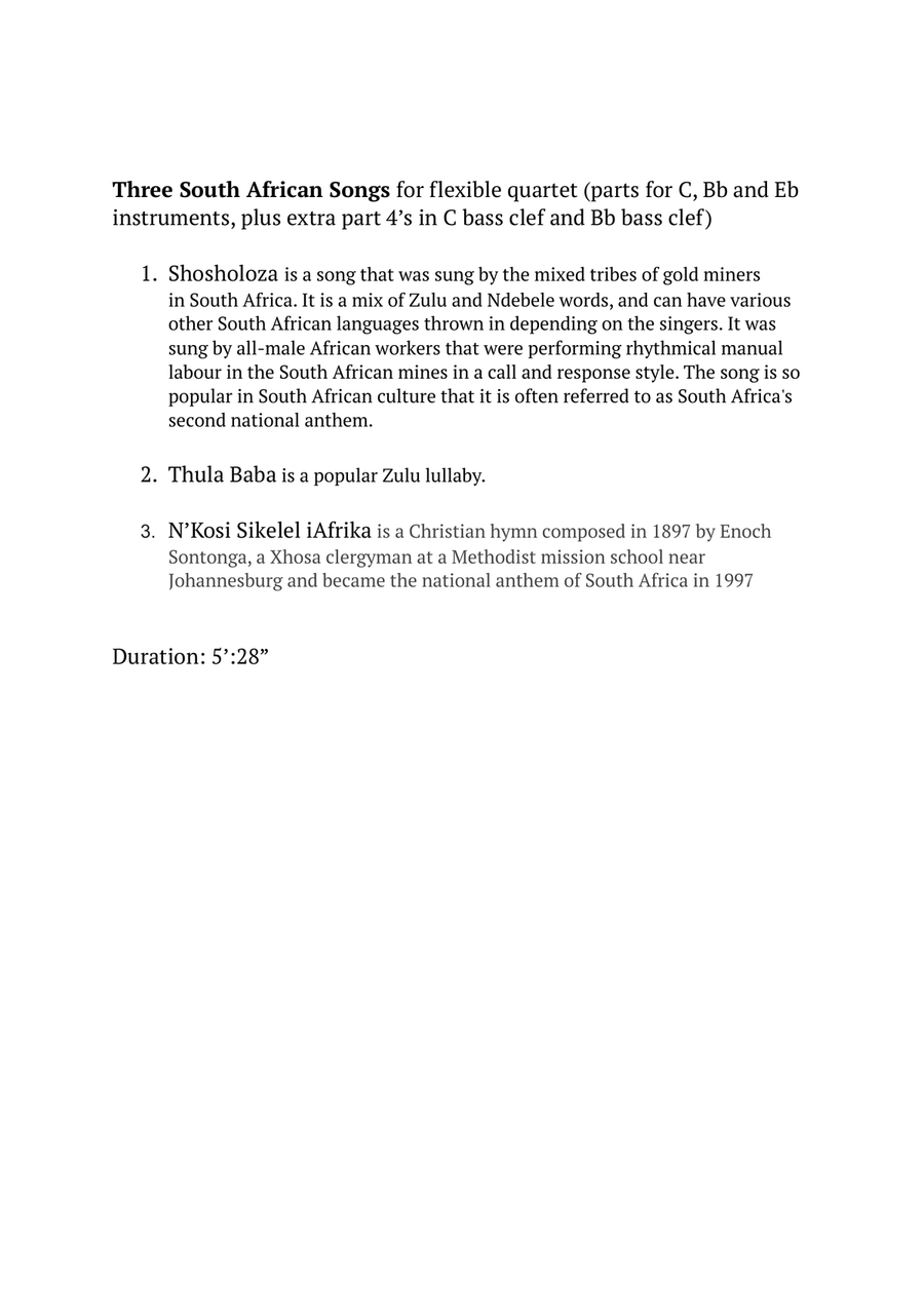 Three South African Songs for flexible quartet Small Ensemble scores gallery preview page 2