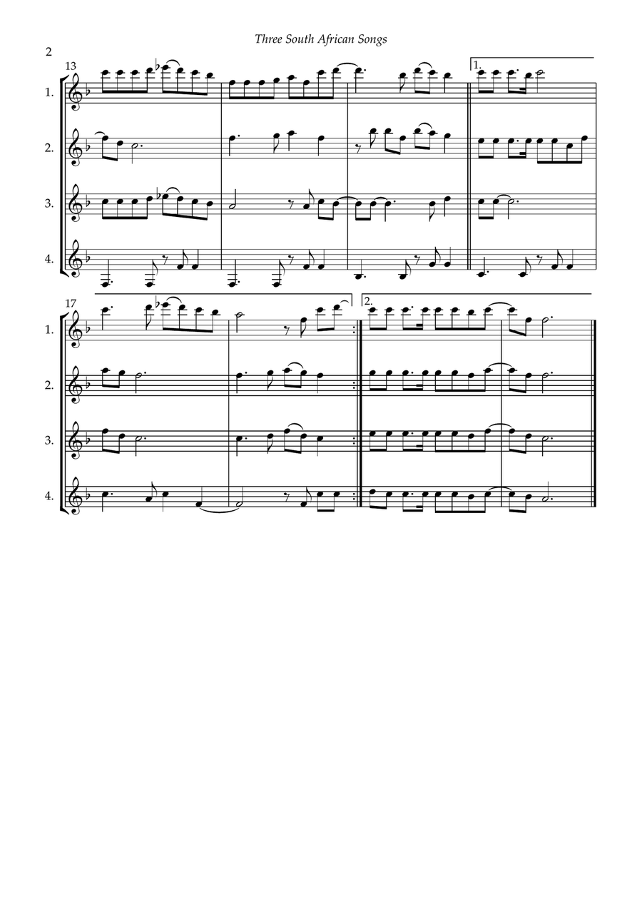 Three South African Songs for flexible quartet Small Ensemble scores gallery preview page 4