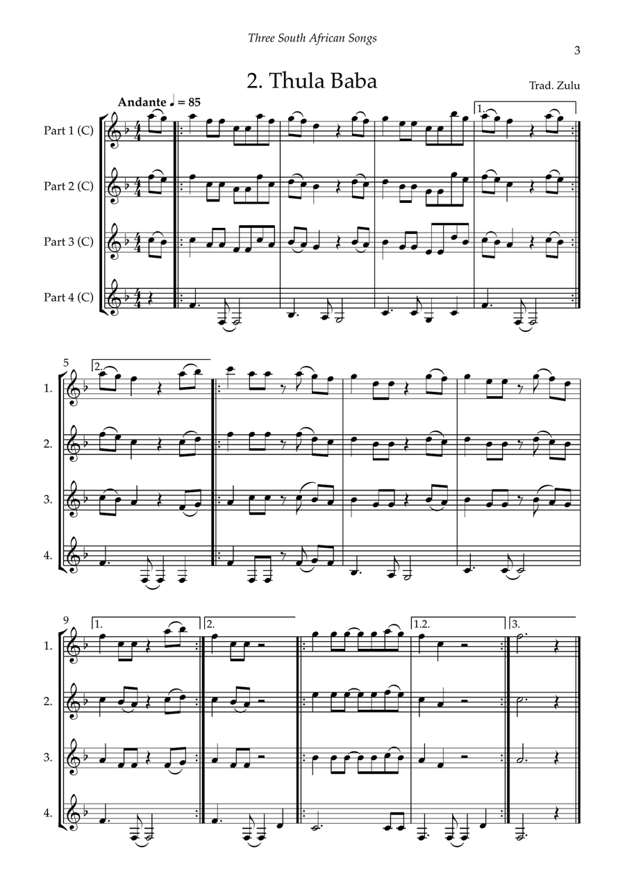 Three South African Songs for flexible quartet Small Ensemble scores gallery preview page 5
