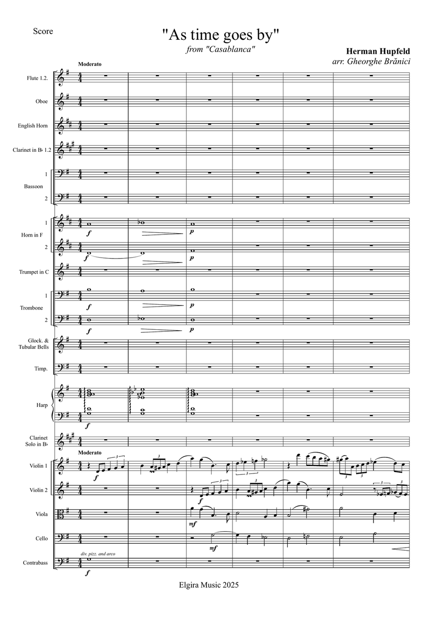 AS TIME GOES BY (Casablanca) for clarinet & orchestra Full Orchestra scores gallery preview page 1