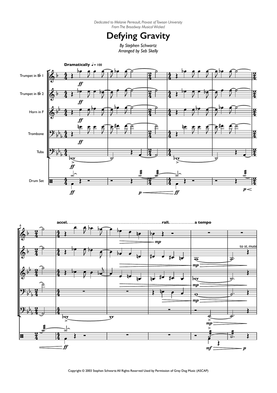 Defying Gravity Defying Gravity Brass Quintet scores gallery preview page 1