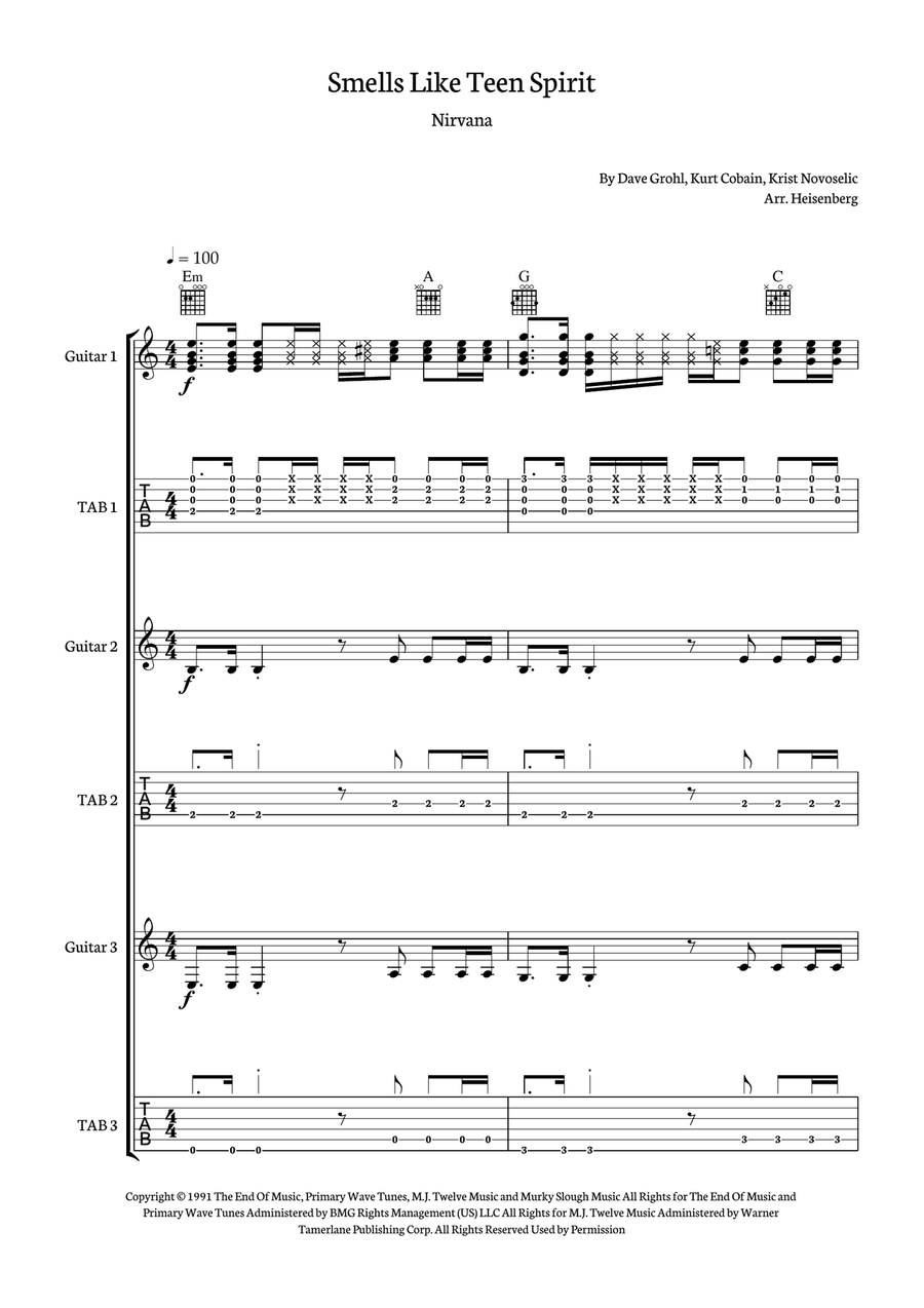 Smells Like Teen Spirit Smells Like Teen Spirit Guitar Ensemble scores gallery preview page 1