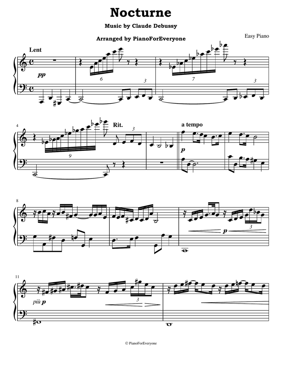 Nocturne - Debussy (Easy Piano) Easy Piano scores gallery preview page 1
