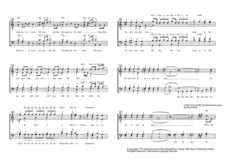 Medley: Merry Xmas Everybody with I Wish It Could Be Christmas Every Day and Lonely This Christmas TTBB scores gallery preview page 3