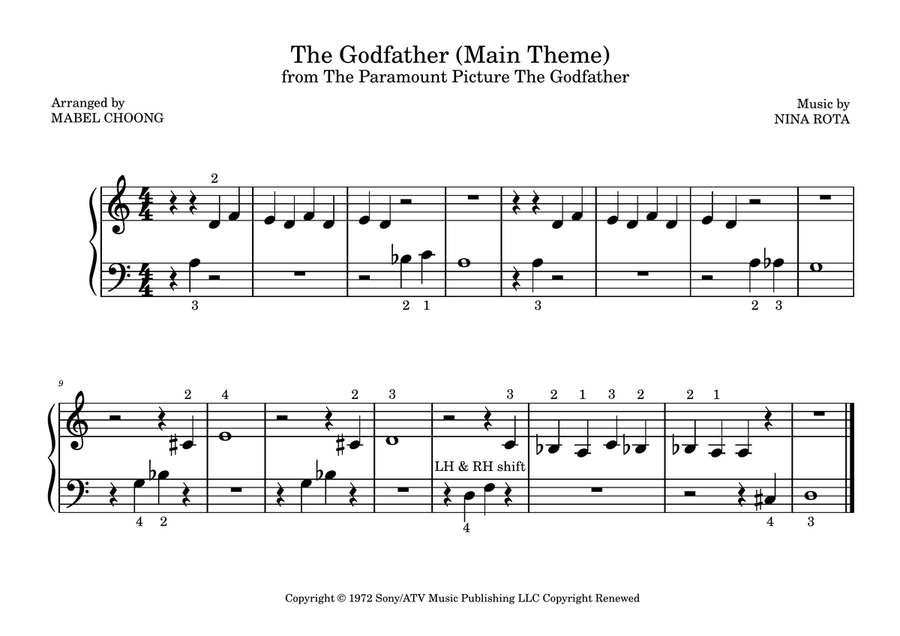The Godfather (Main Theme) Easy Piano scores gallery preview page 1