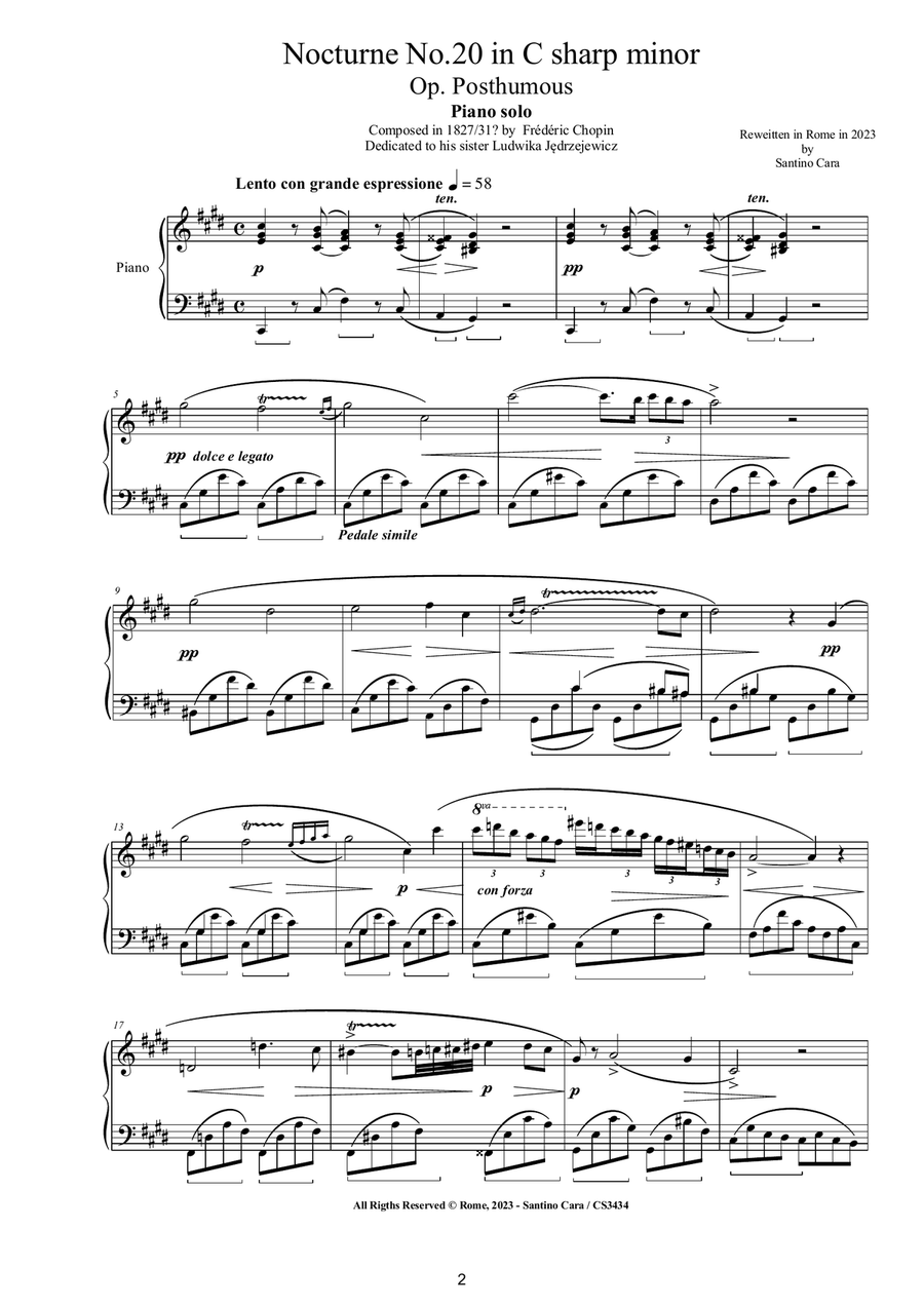 Chopin - Nocturne No.20 in C sharp minor Op.posth for Piano Piano Solo scores gallery preview page 2
