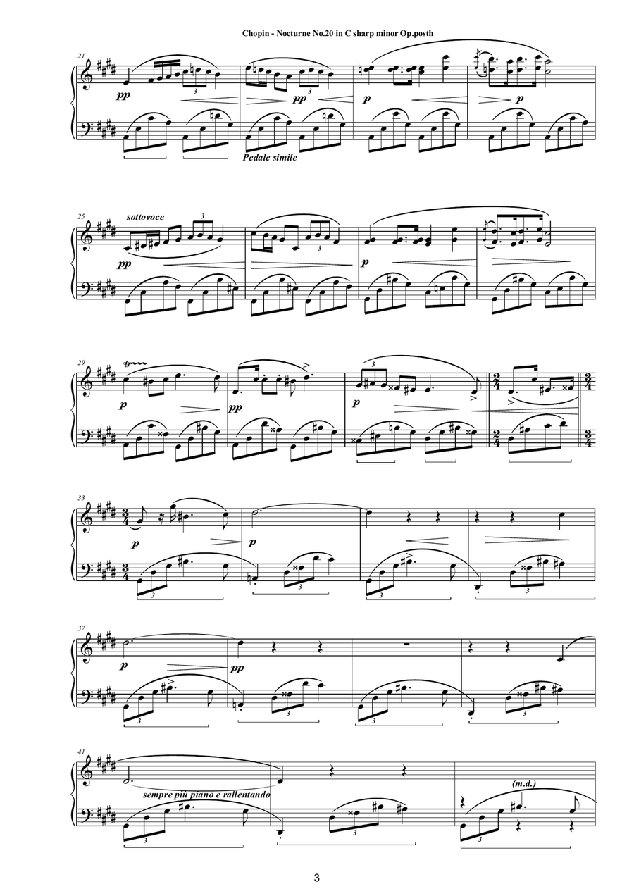 Chopin - Nocturne No.20 in C sharp minor Op.posth for Piano Piano Solo scores gallery preview page 3
