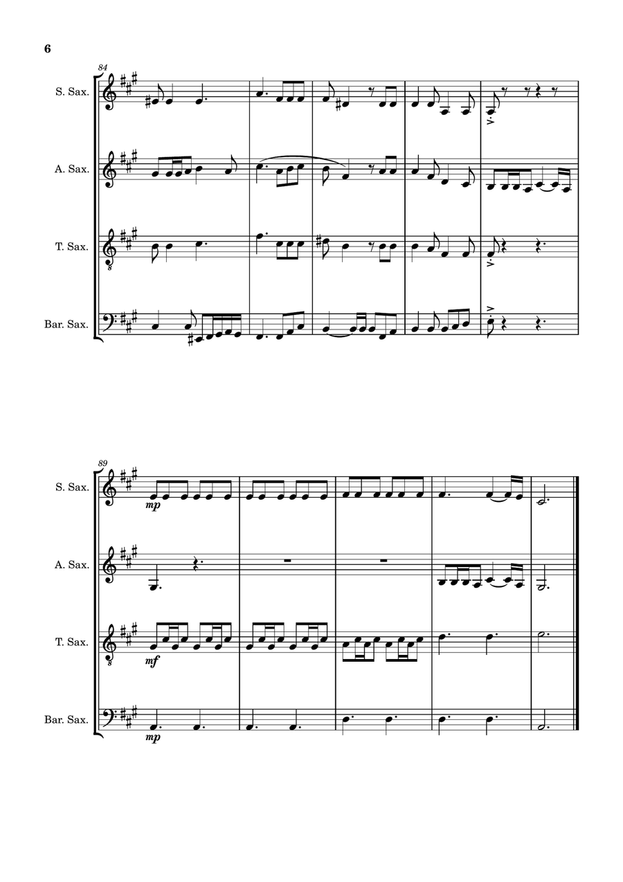 Die With A Smile Die With A Smile Saxophone Quartet scores gallery preview page 6