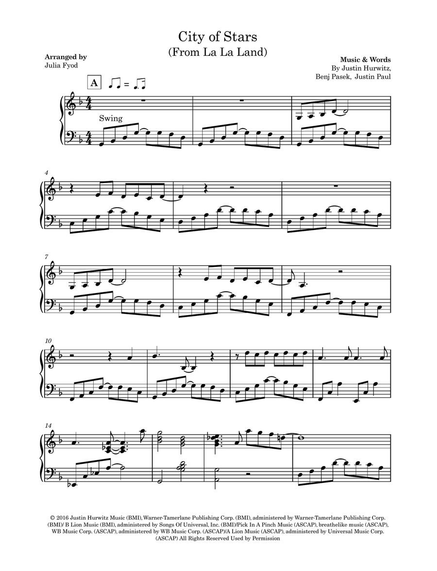 City Of Stars City Of Stars Piano Solo scores gallery preview page 1
