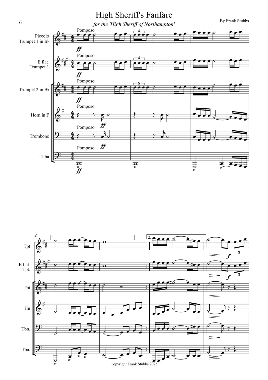 High Sheriff's Fanfare Brass Quintet scores gallery preview page 6