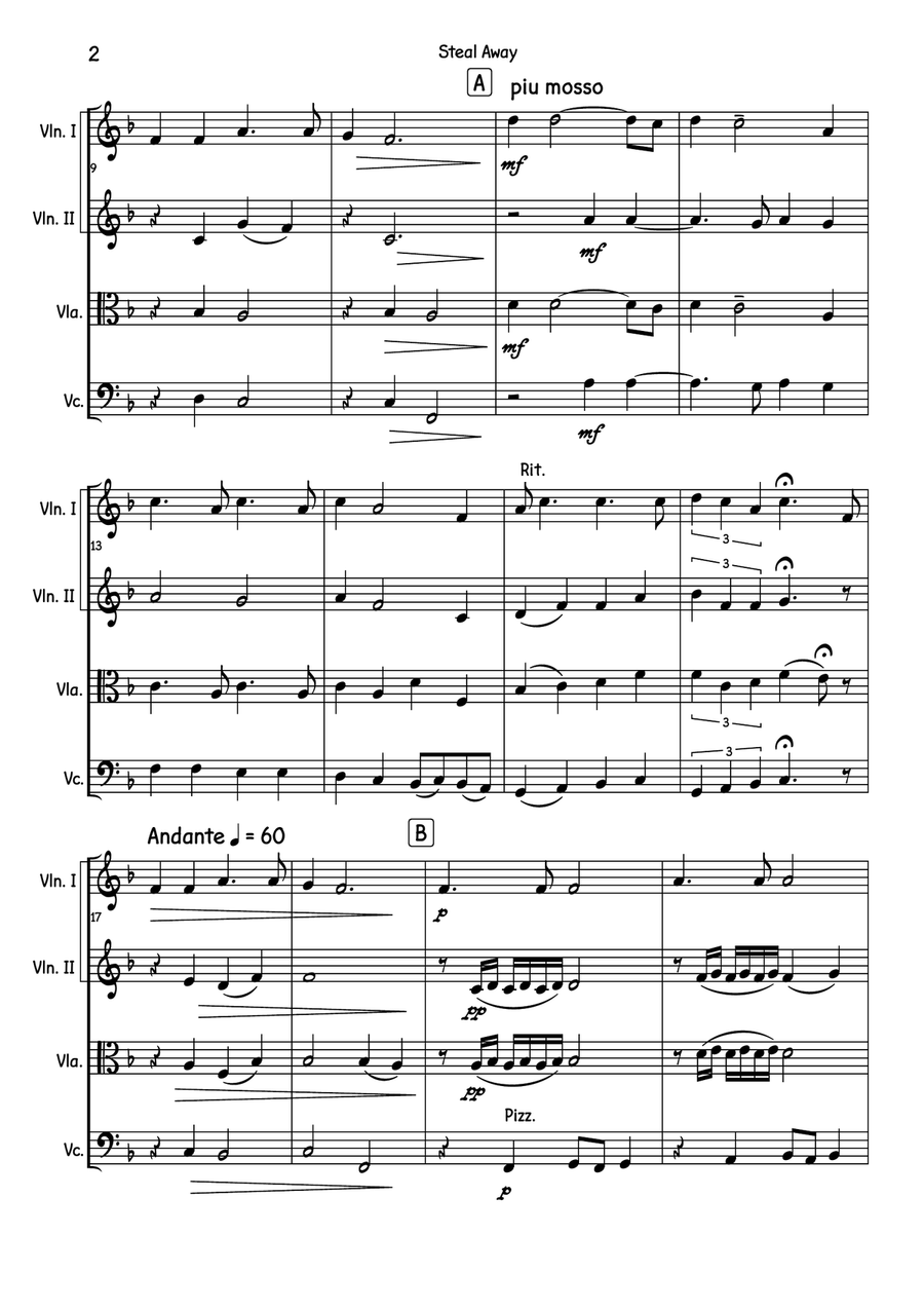 Steal Away Steal Away String Quartet scores gallery preview page 3