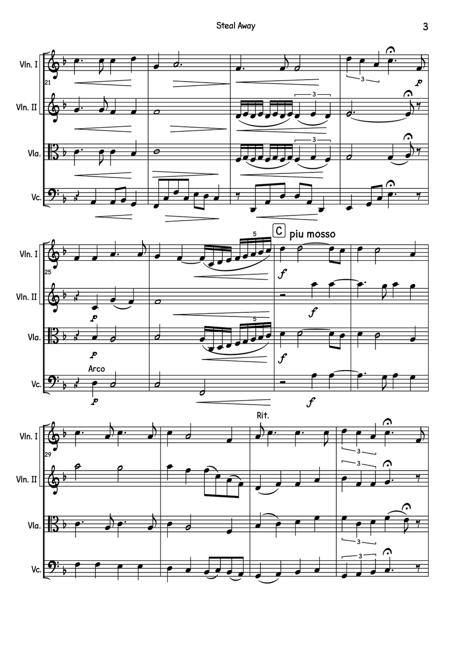 Steal Away Steal Away String Quartet scores gallery preview page 4