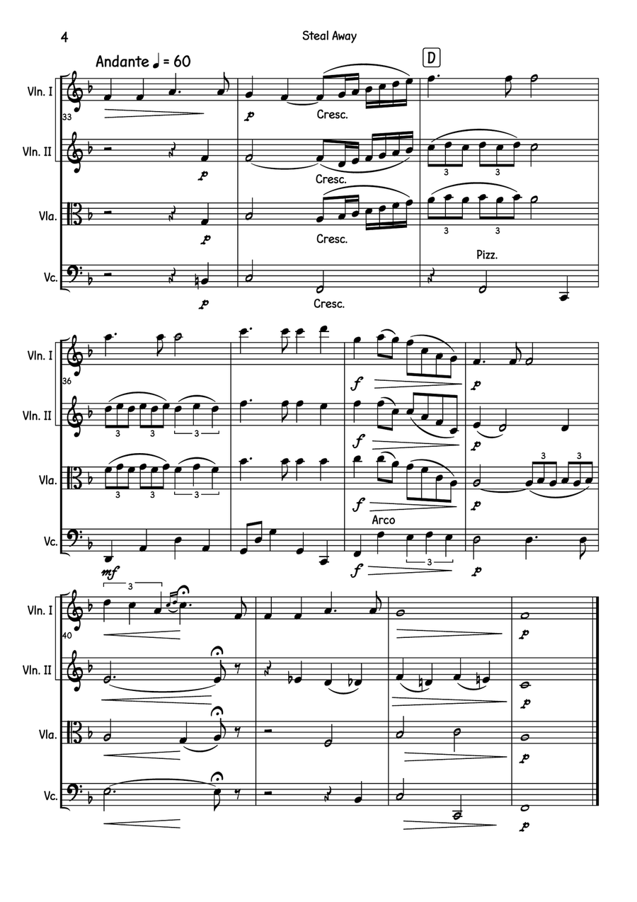 Steal Away Steal Away String Quartet scores gallery preview page 5