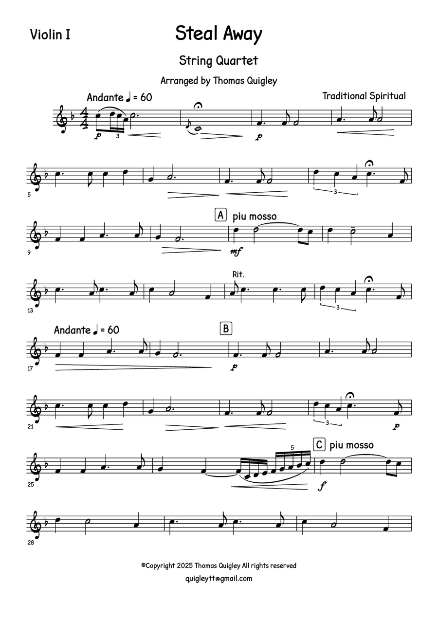 Steal Away Steal Away String Quartet scores gallery preview page 6