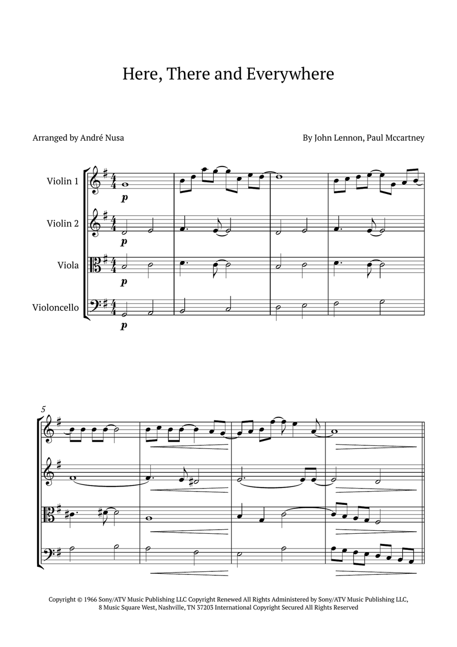 Here, There And Everywhere String Quartet scores gallery preview page 1