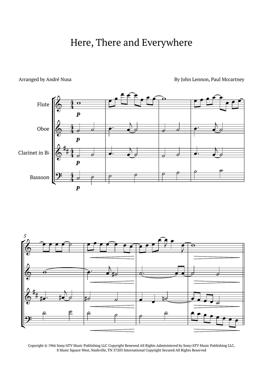 Here, There And Everywhere Woodwind Quartet scores gallery preview page 1