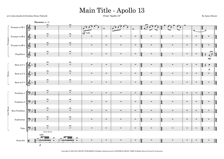 Main Title - Apollo 13 Main Title - Apollo 13 Baritone Horn TC scores gallery preview page 1
