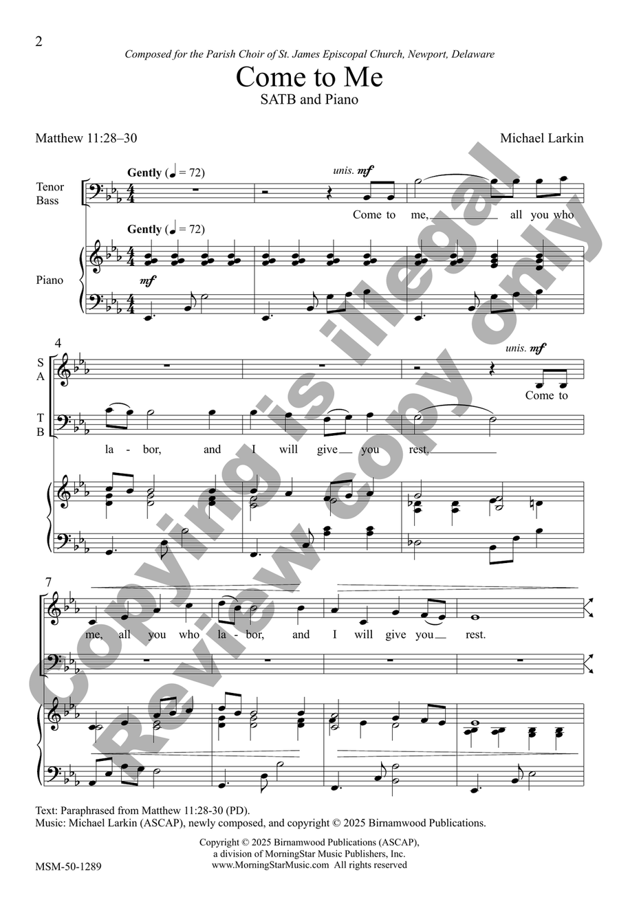 Come to Me Come to Me 4-Part scores gallery preview page 2