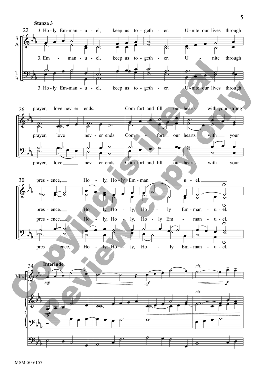 Holy Emmanuel, God with Us Ever (Choral Score) 4-Part scores gallery preview page 5