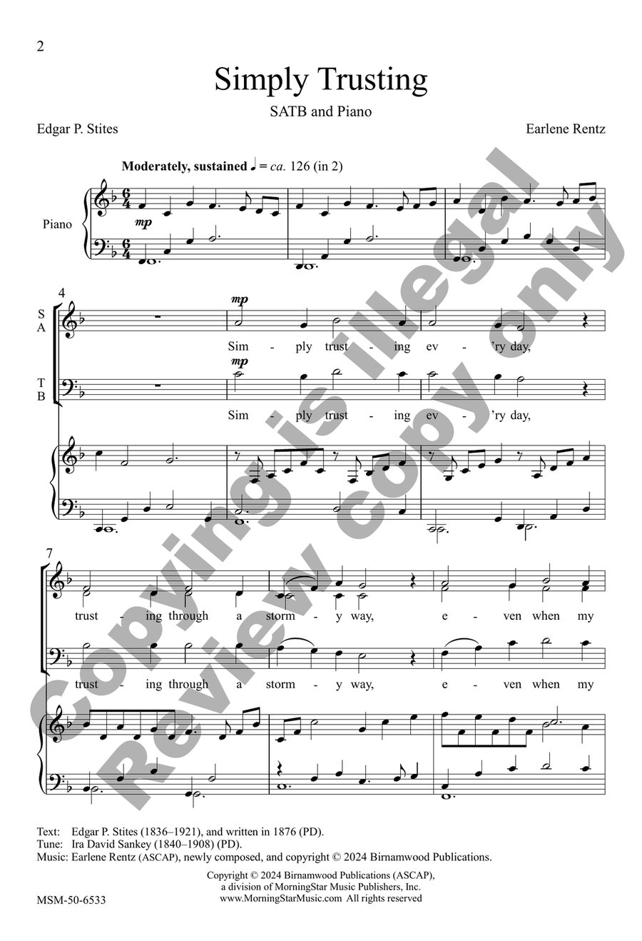 Simply Trusting (Choral Score) by Earlene Rentz 4-Part - Sheet Music page 2