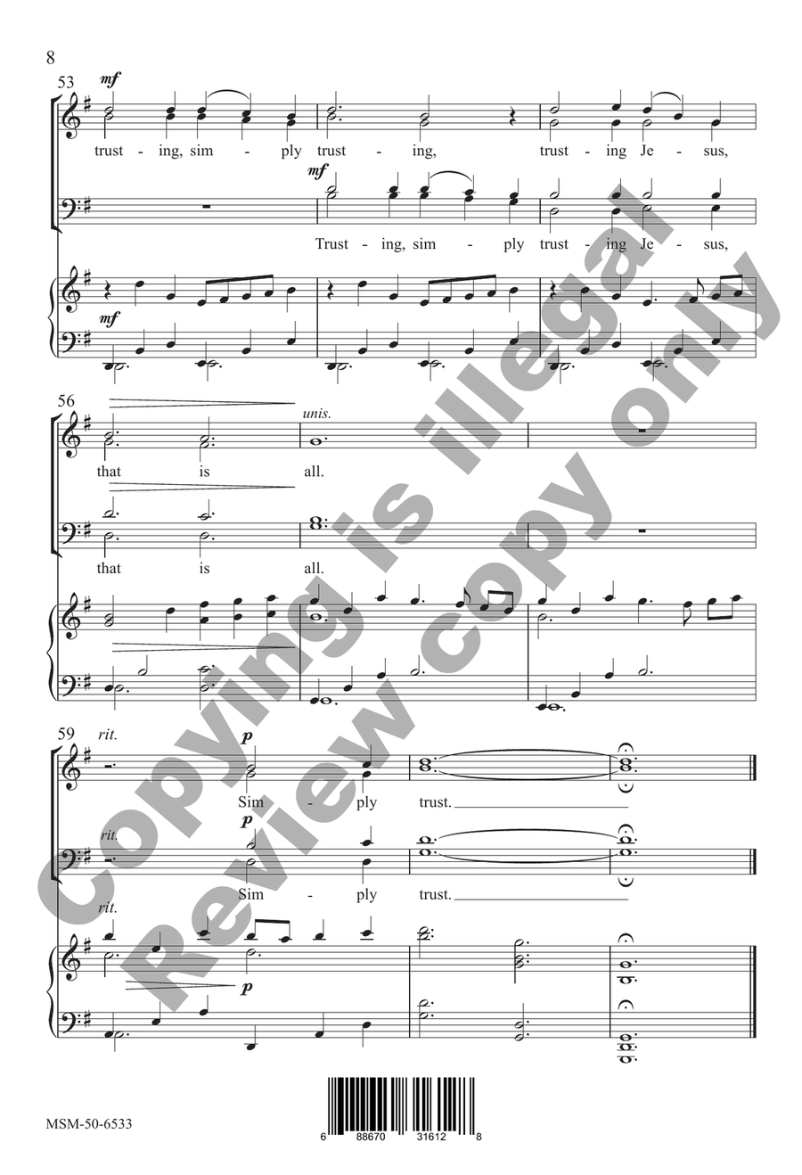 Simply Trusting (Choral Score) by Earlene Rentz 4-Part - Sheet Music page 8
