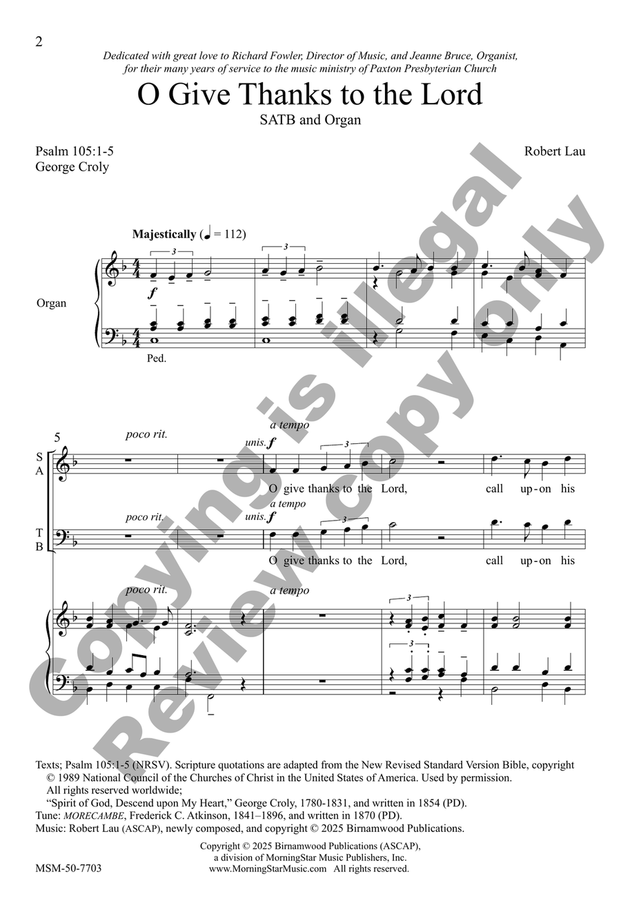 O Give Thanks to the Lord 4-Part scores gallery preview page 2