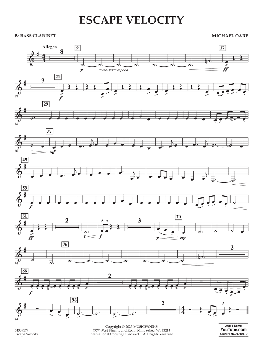 Escape Velocity - Bb Bass Clarinet Concert Band scores gallery preview page 1