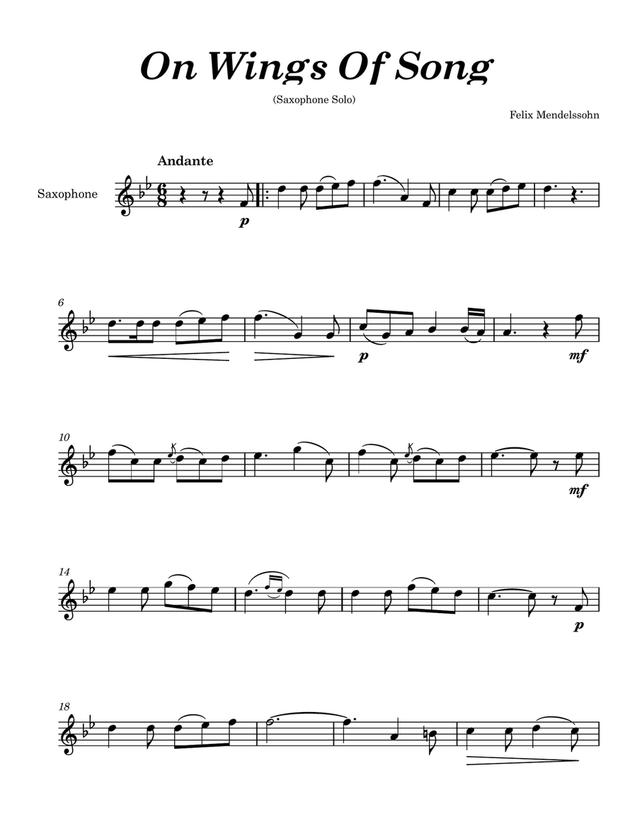 On Wings Of Song (Saxophone Solo) Saxophone Solo scores gallery preview page 1