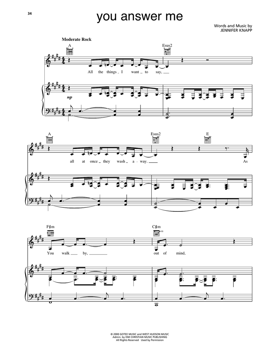 You Answer Me You Answer Me Piano, Vocal, Guitar scores gallery preview page 1