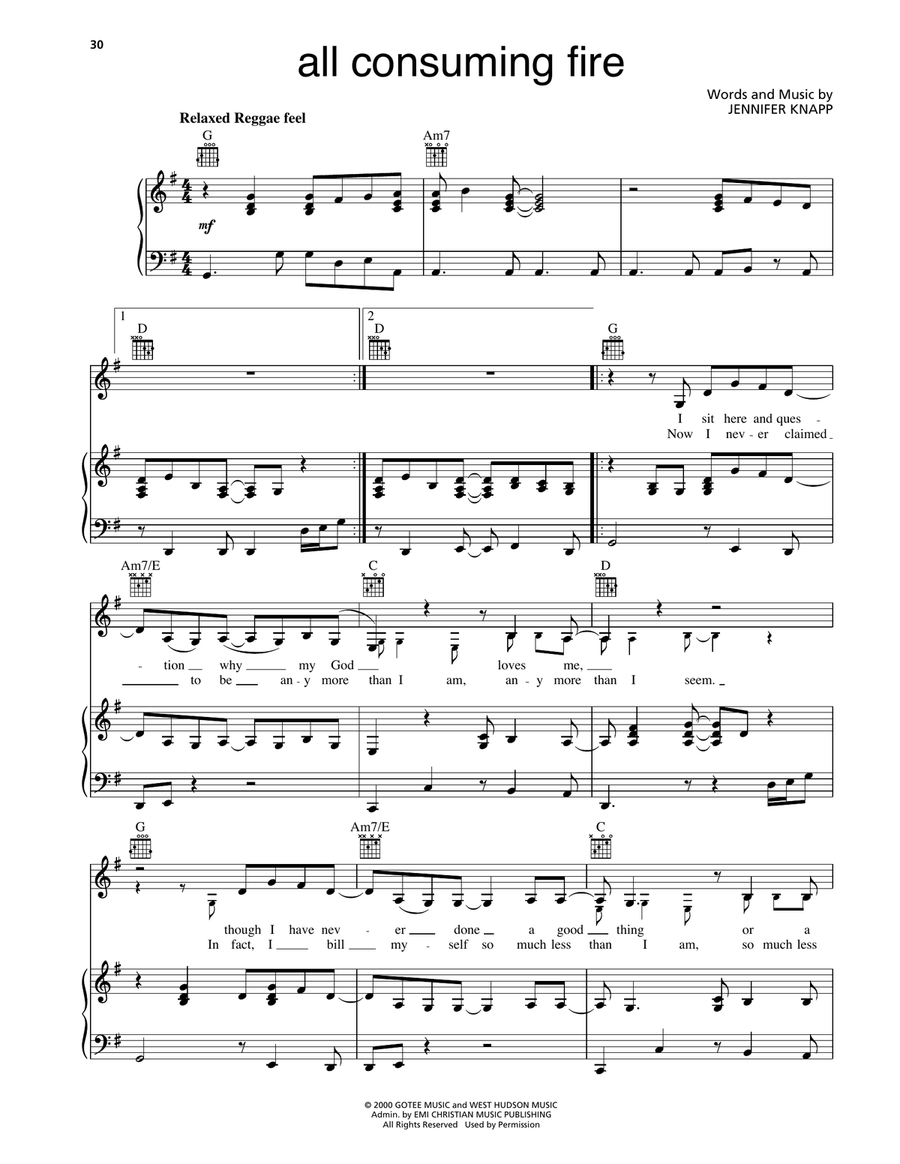 All Consuming Fire All Consuming Fire Piano, Vocal, Guitar scores gallery preview page 1
