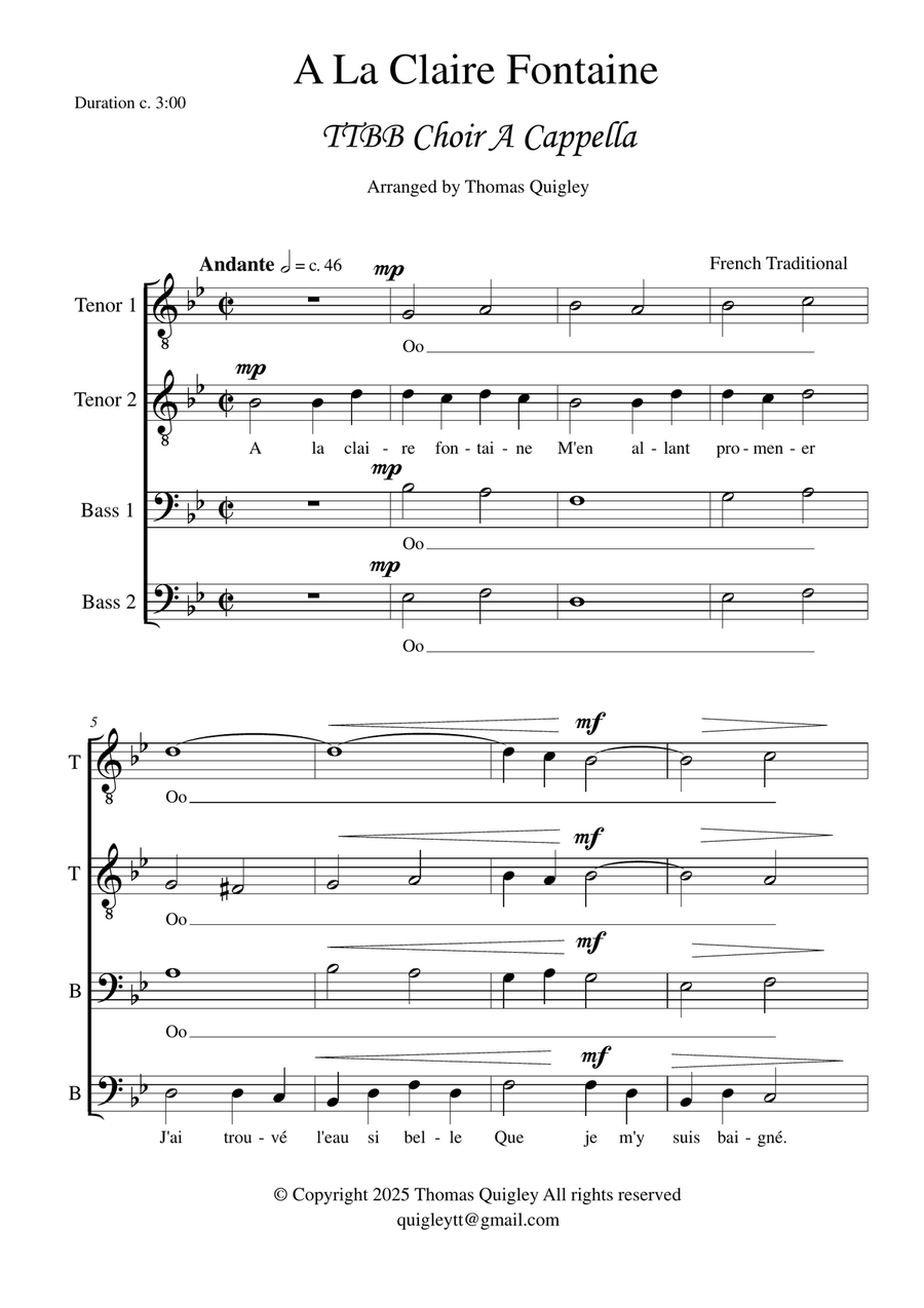 A la Claire Fontaine A la Claire Fontaine TTBB scores gallery preview page 2