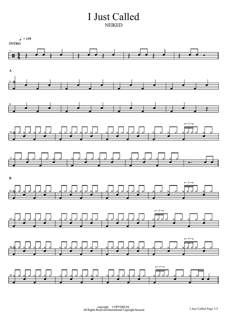 I Just Called I Just Called Drum Set scores gallery preview page 1