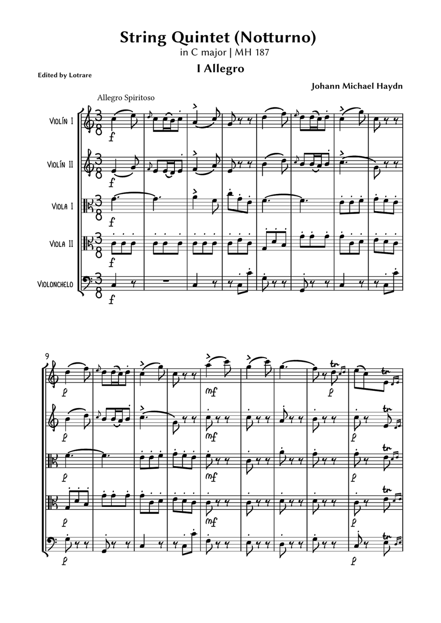 String Quintet in C Major, MH 187 String Orchestra scores gallery preview page 3
