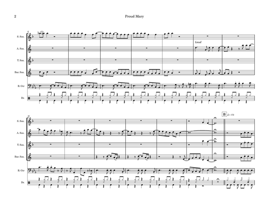 Proud Mary Saxophone Quartet scores gallery preview page 2
