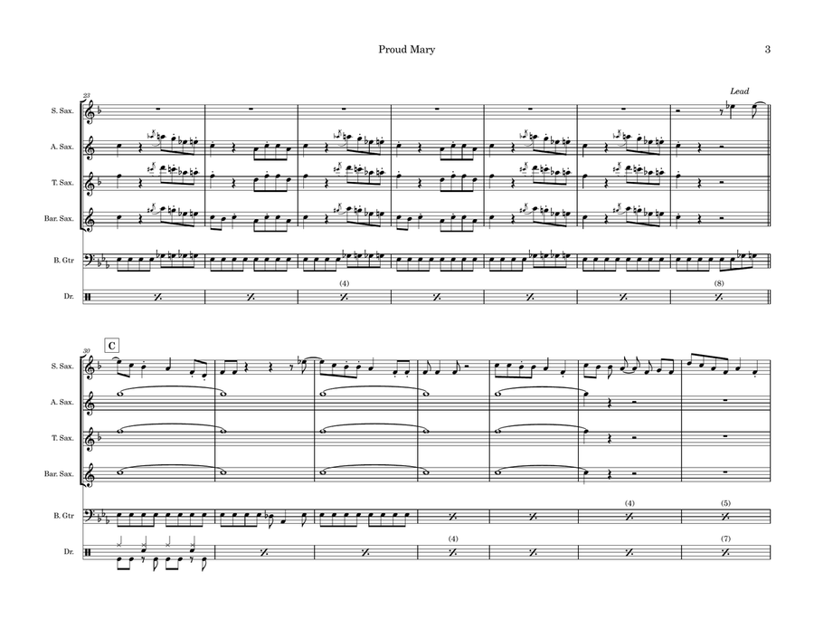 Proud Mary Saxophone Quartet scores gallery preview page 3