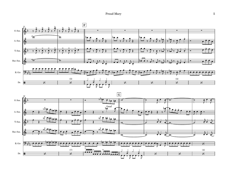 Proud Mary Saxophone Quartet scores gallery preview page 5
