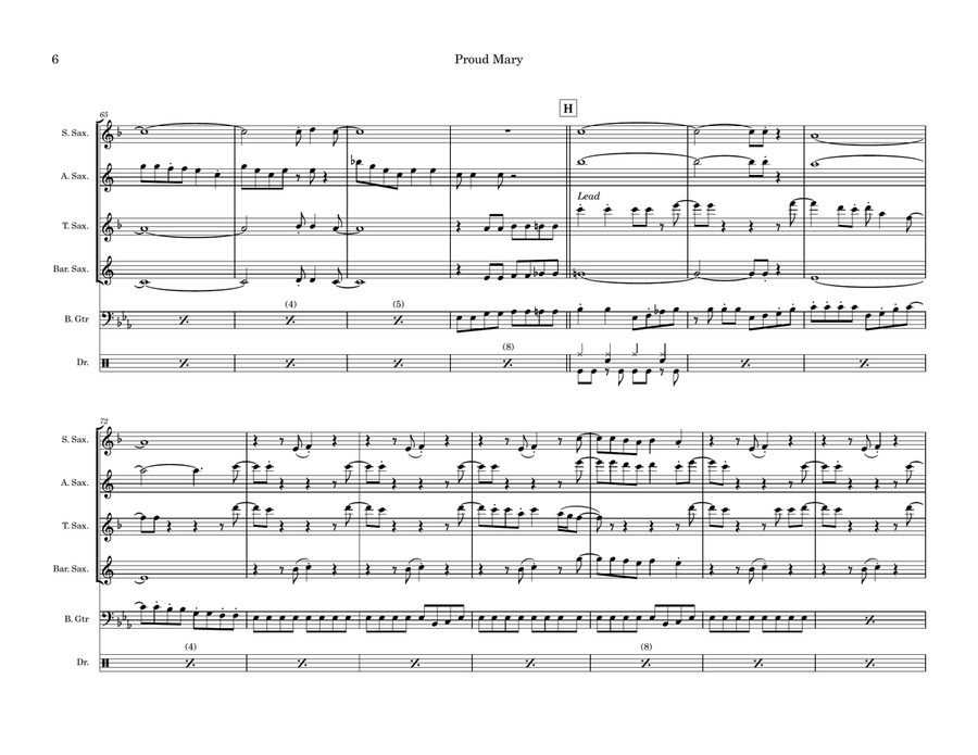 Proud Mary Saxophone Quartet scores gallery preview page 6