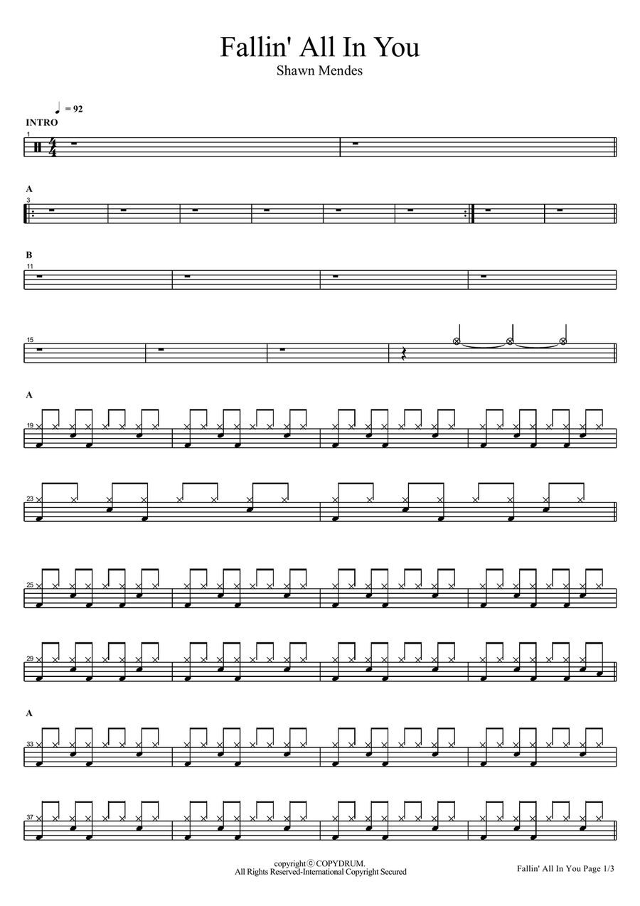 Fallin' All In You Fallin' All In You Drum Set scores gallery preview page 1
