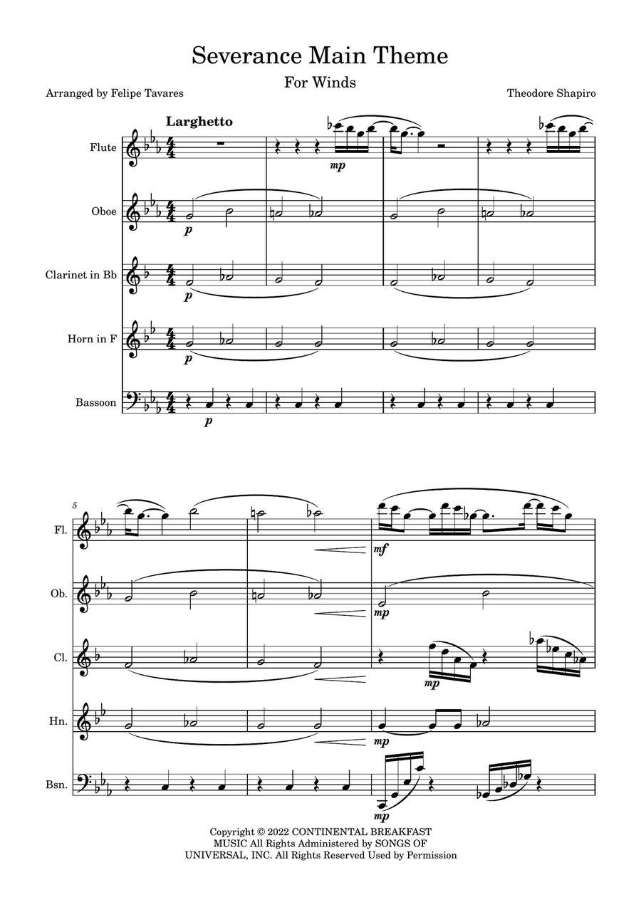Severance - Main Title Theme Woodwind Quintet scores gallery preview page 1