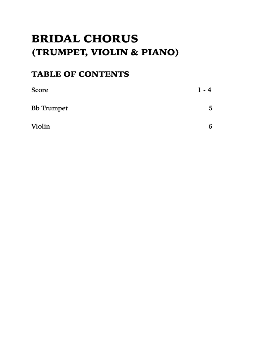 Bridal March (Here Comes the Bride): Wedding Trio for Trumpet, Violin and Piano Small Ensemble scores gallery preview page 4