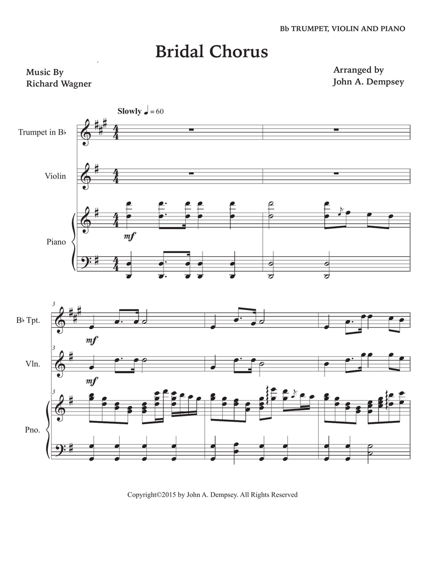Bridal March (Here Comes the Bride): Wedding Trio for Trumpet, Violin and Piano Small Ensemble scores gallery preview page 5