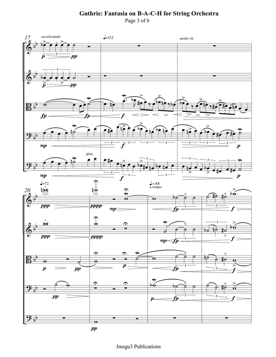 Guthrie: Fantasia on BACH for String Orchestra String Orchestra scores gallery preview page 3