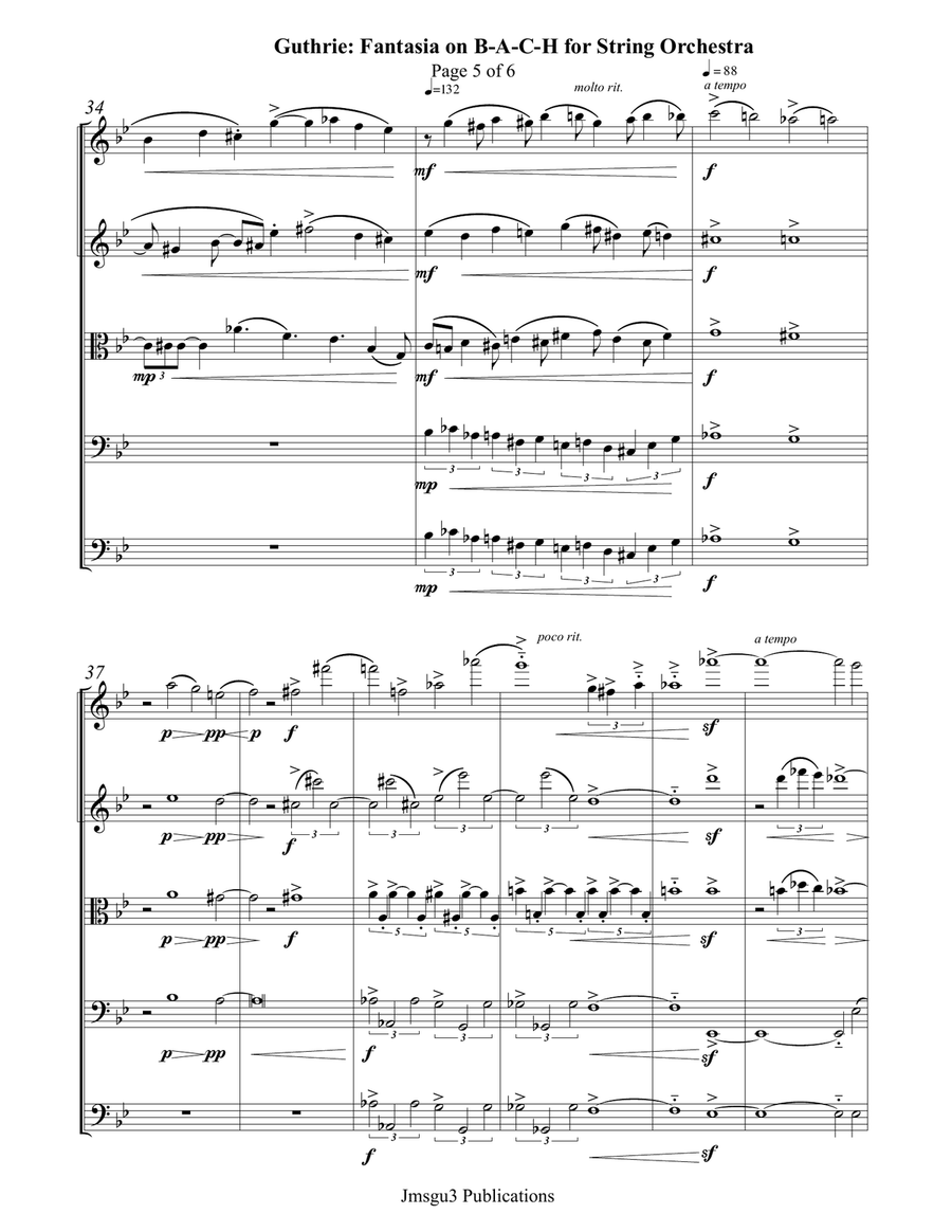 Guthrie: Fantasia on BACH for String Orchestra String Orchestra scores gallery preview page 5