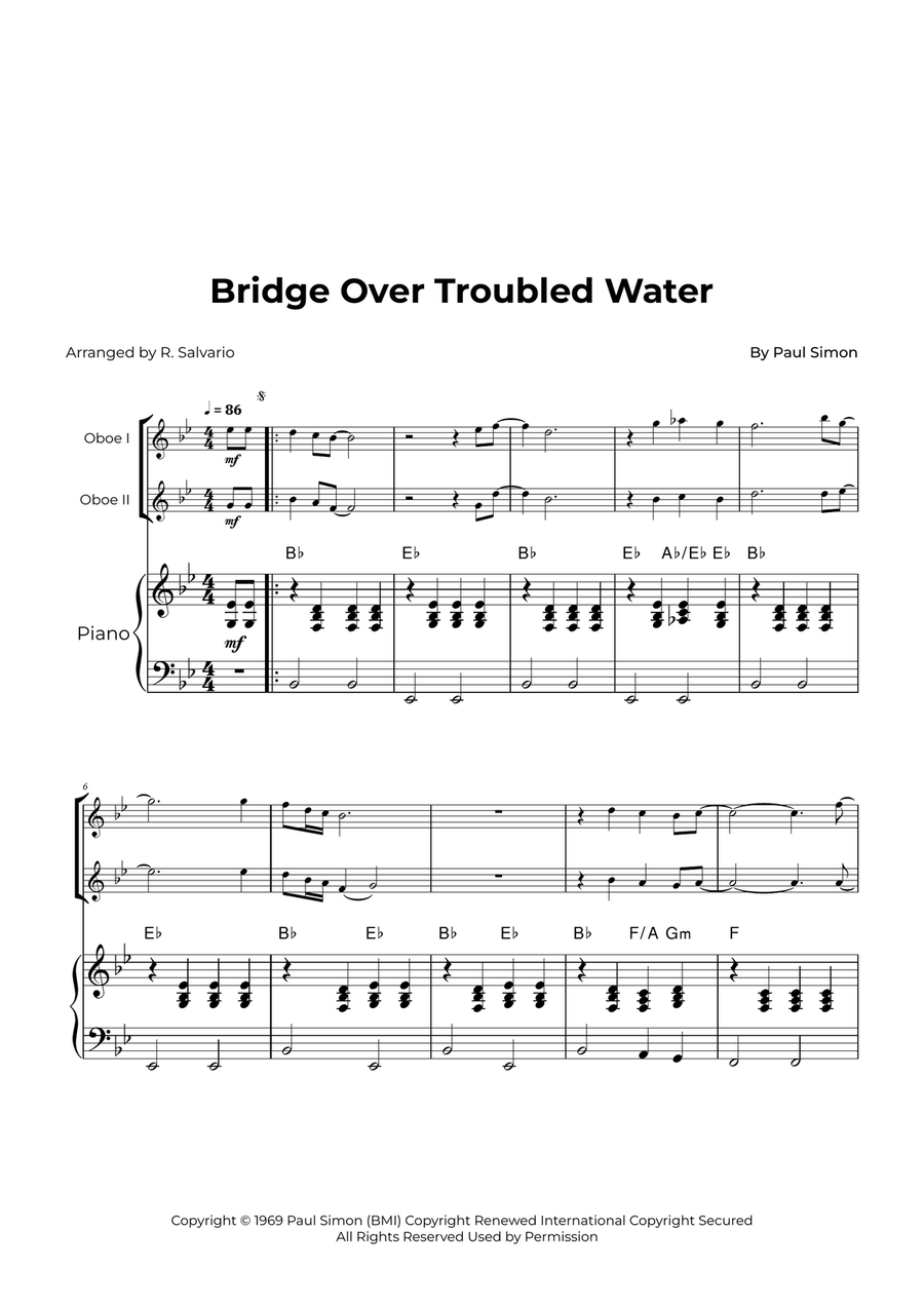 Bridge Over Troubled Water Woodwind Duet scores gallery preview page 1