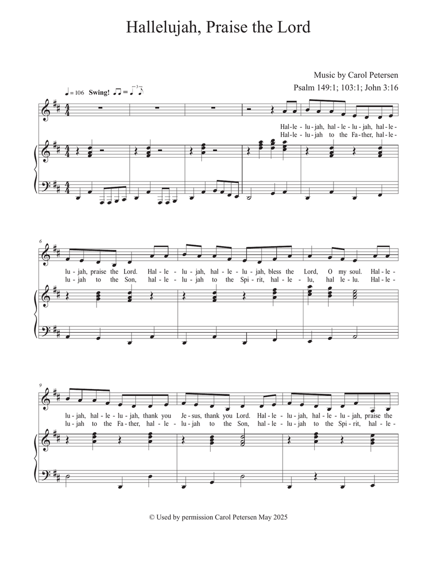 Hallelujah, Praise the Lord Unison Choir scores gallery preview page 1