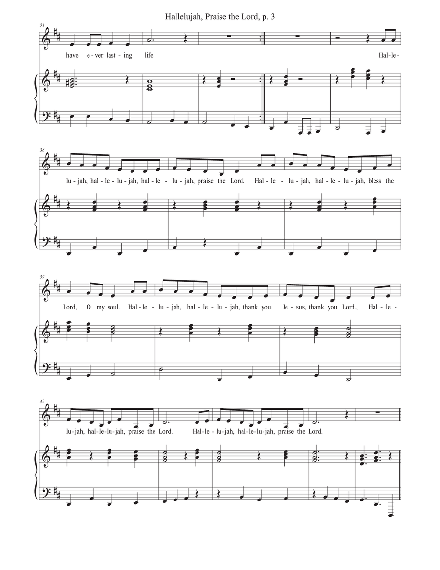 Hallelujah, Praise the Lord Unison Choir scores gallery preview page 3